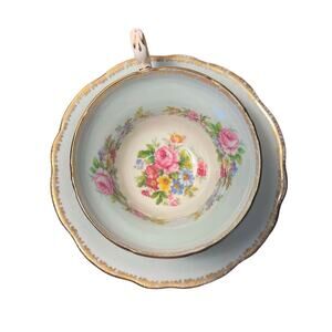 FOLEY Bone China Blue Floral Teacup and Saucer
